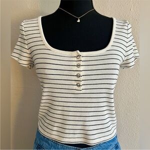 Madewell Cream and Black Striped
Button-Front Tee